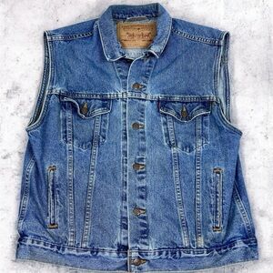 Vintage Levi Strauss Denim Vest 90s 70595 4891 Size Large